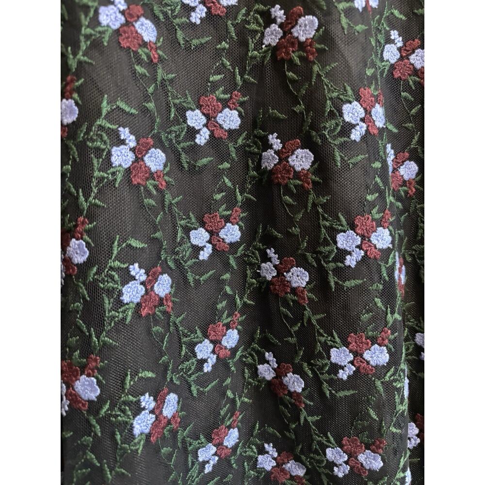 Pearl By Lela Rose Floral Embroidered Tulle Flounce Blouse Ruffled Sheer Size S - Picture 4 of 9